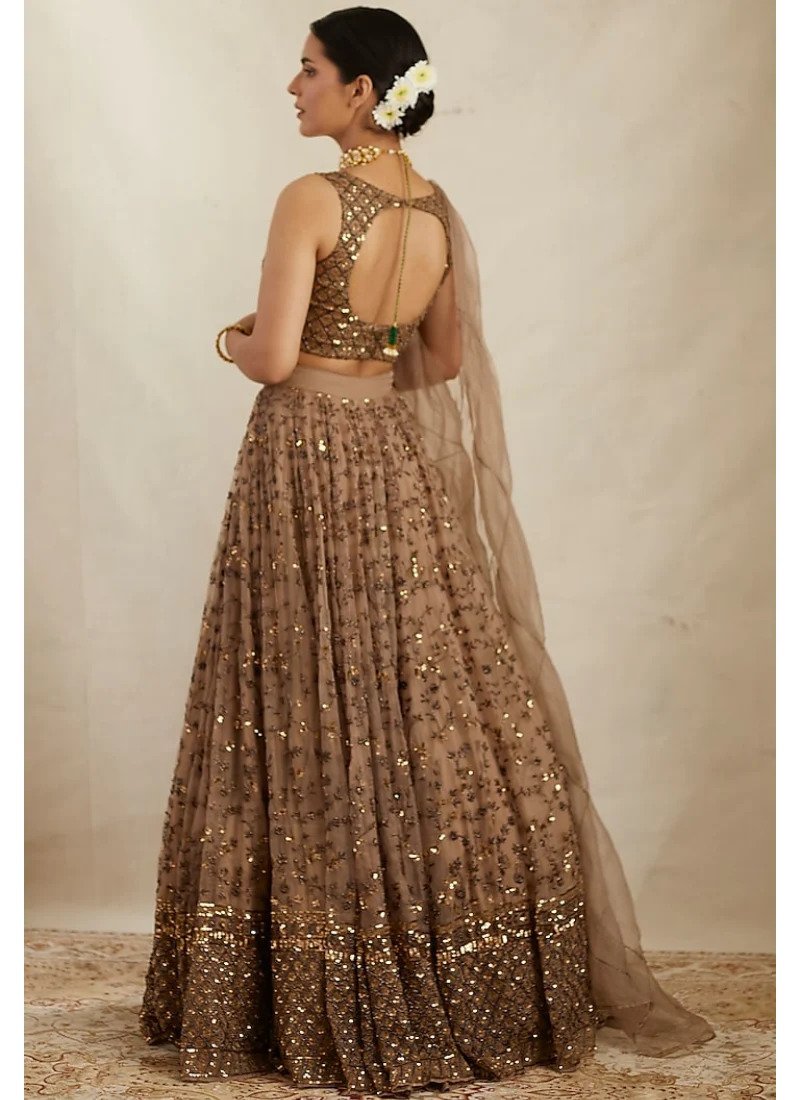 PrettySoftNetSequenceZariEmbroideryWorkBrownLehenga_3